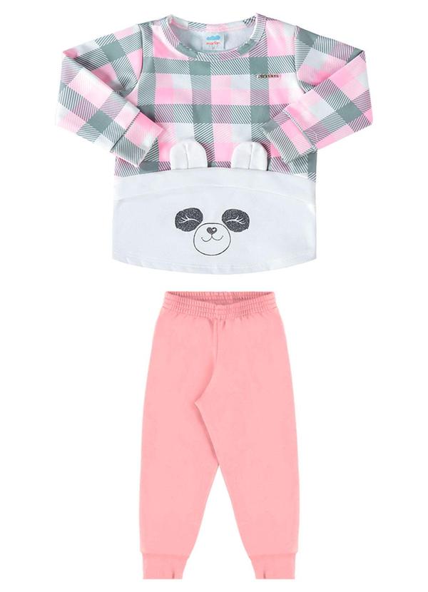 Conjunto Bebê Blusão Xadrez e Calça Moletom Rosa
