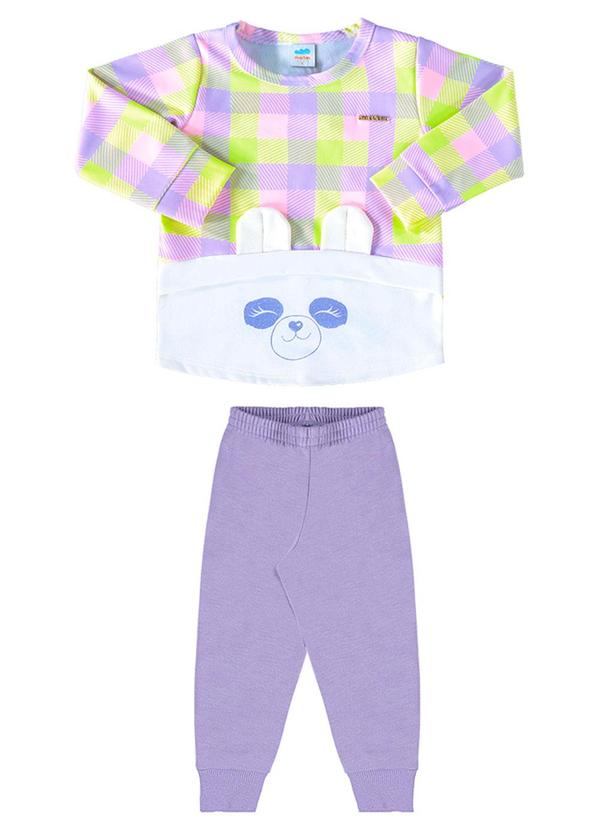 Conjunto Bebê Blusão Xadrez e Calça Moletom Roxo