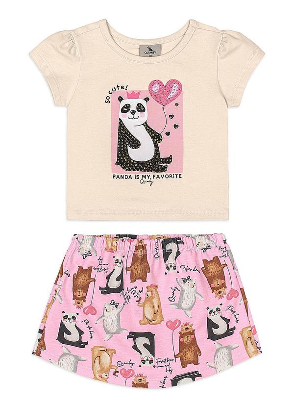 Conjunto Bebê Blusa Manfa Curta e Short-Saia Bege