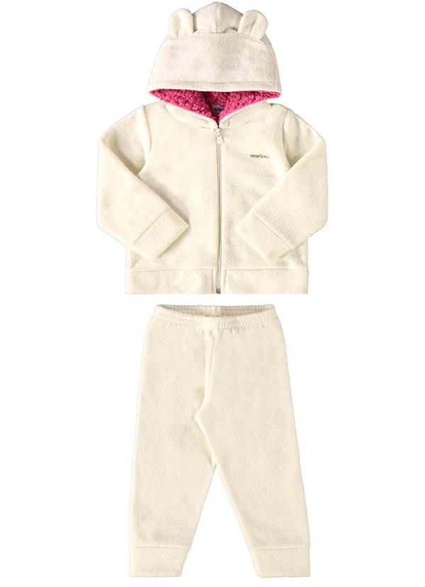 Conjunto Bebê Jaqueta e Calça Boucle Liso Bege