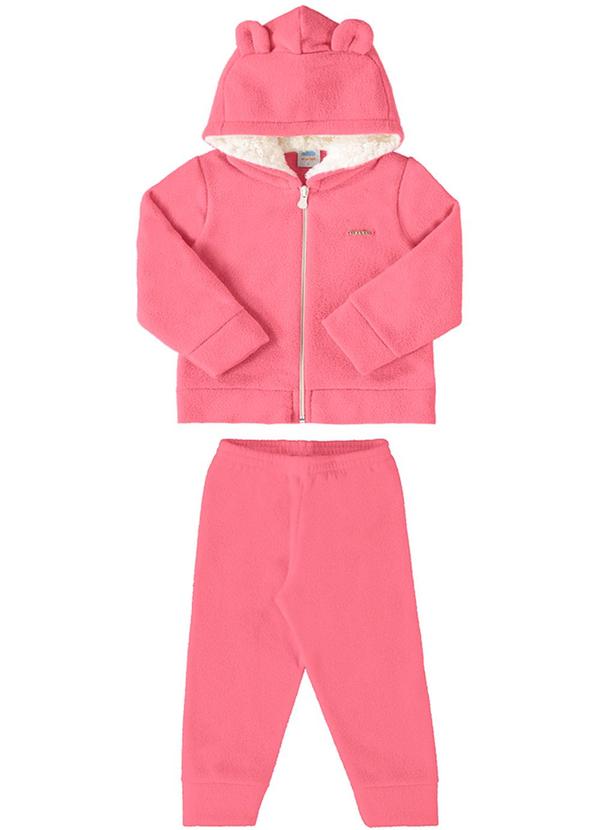 Conjunto Bebê Jaqueta e Calça Boucle Liso Rosa