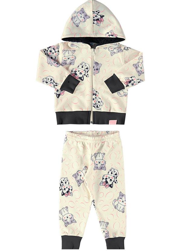 Conjunto Bebê Jaqueta e Calça Gatinhos Bege