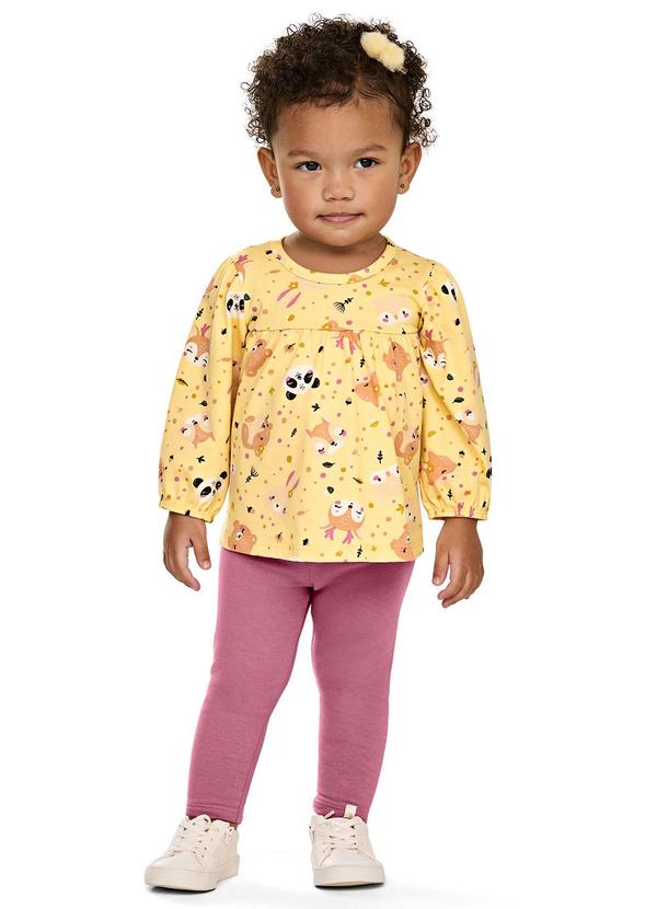 Conjunto Bebê Manga Longa Bichinhos Amarelo