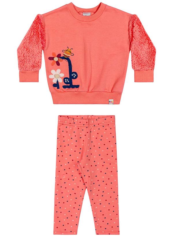 Vista 2 Conjunto Bebê Manga Longa Peluciada Laranja Elian Elian