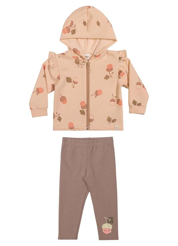 Conjunto Bebê Menina Brilho com Capuz Bege