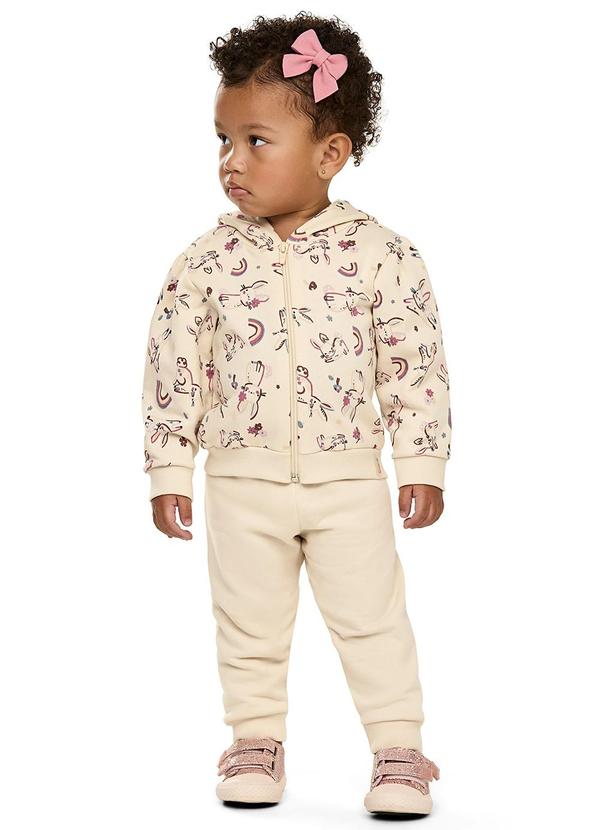 Conjunto Bebê Menina com Capuz Coelhinhos Bege