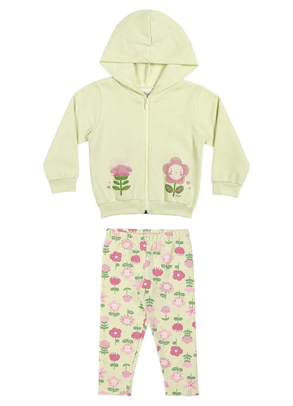 Conjunto Bebê Menina com Capuz Flores Verde