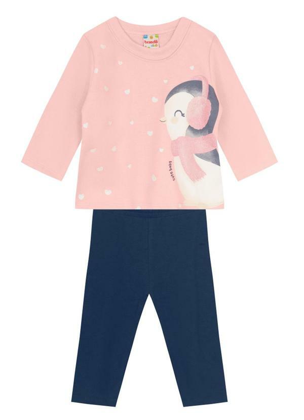 Vista 2 Conjunto Bebê Menina de Pinguim Salmâo Brandili Brandili