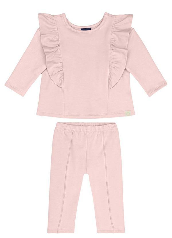 Vista 2 Conjunto Bebê Menina em Molecotton Rosa GULOSEIMA GULOSEIMA