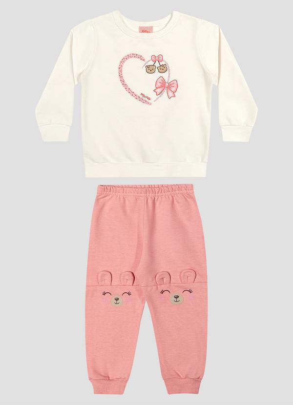 Conjunto Bebê Menina em Moletom Estampa Interativa Branco