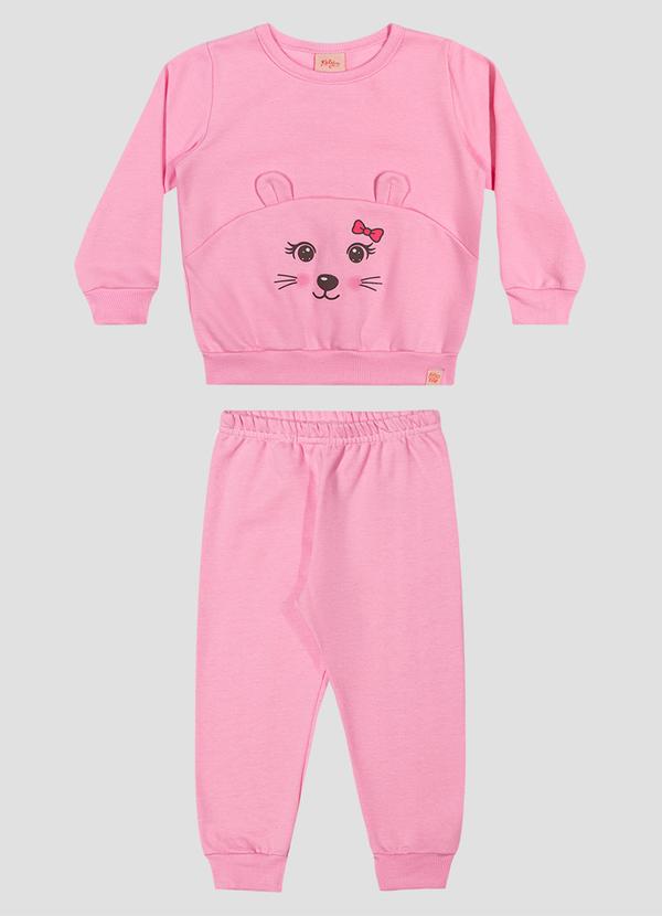 Conjunto Bebê Menina em Moletom Estampa Ursinho Rosa