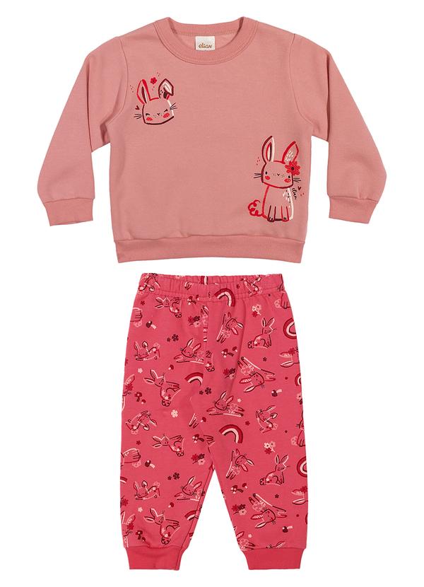 Conjunto Bebê Menina Moletom Coelhinhos Coral