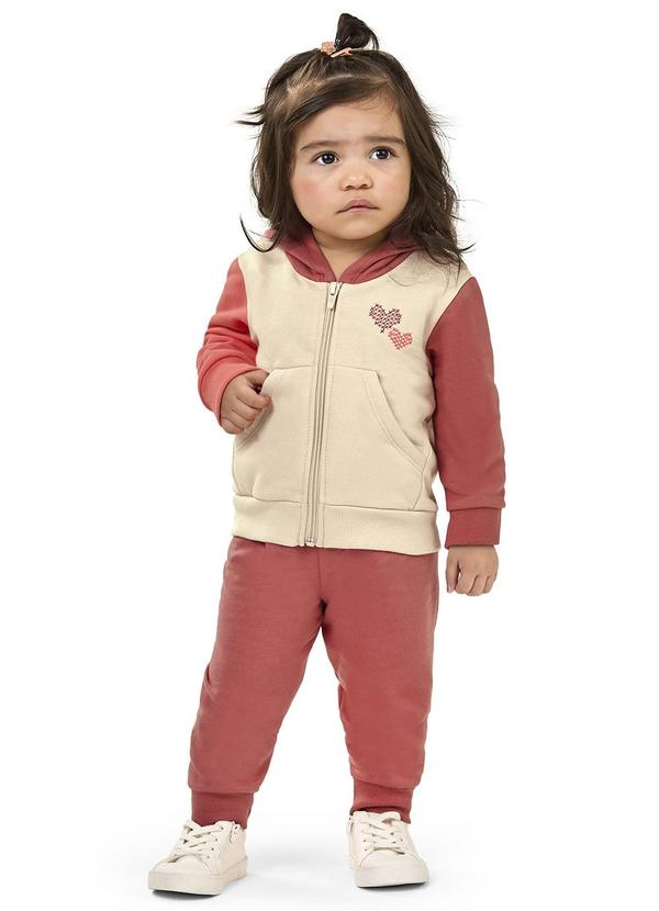 Conjunto Bebê Menina Moletom com Capuz Bege