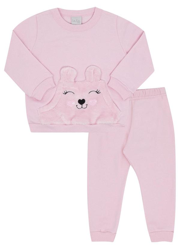 Conjunto Bebe Menina Moletom e Pelo Rosa