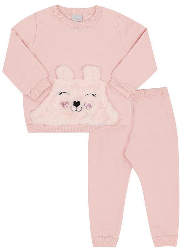 Conjunto Bebe Menina Moletom e Pelo Rosa