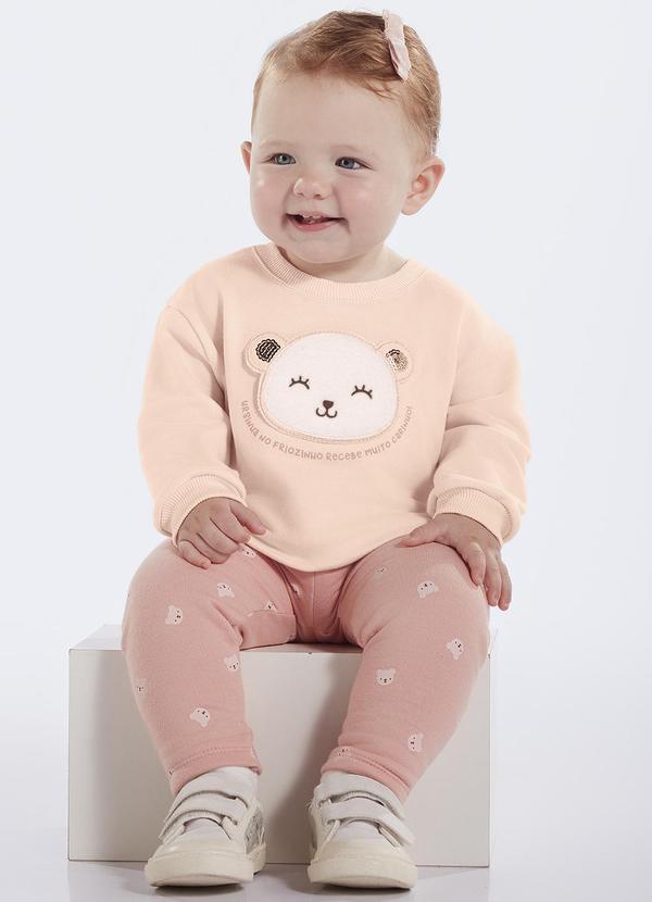 Vista 2 Conjunto Bebe Menina Moletom Rosa Pulla Bulla Pulla Bulla