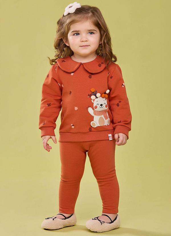 Conjunto Bebê Menina Ursinho com Pompons Laranja