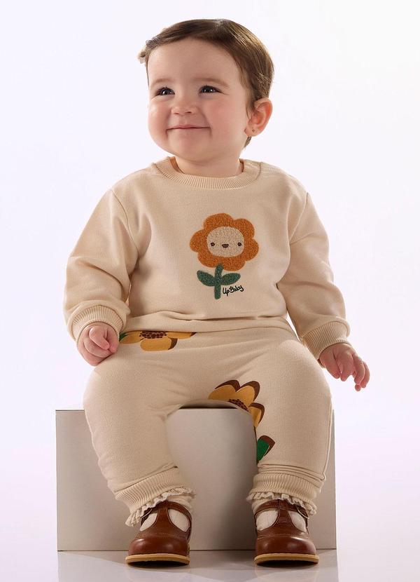 Conjunto Bebê Moletom sem Felpa Marrom