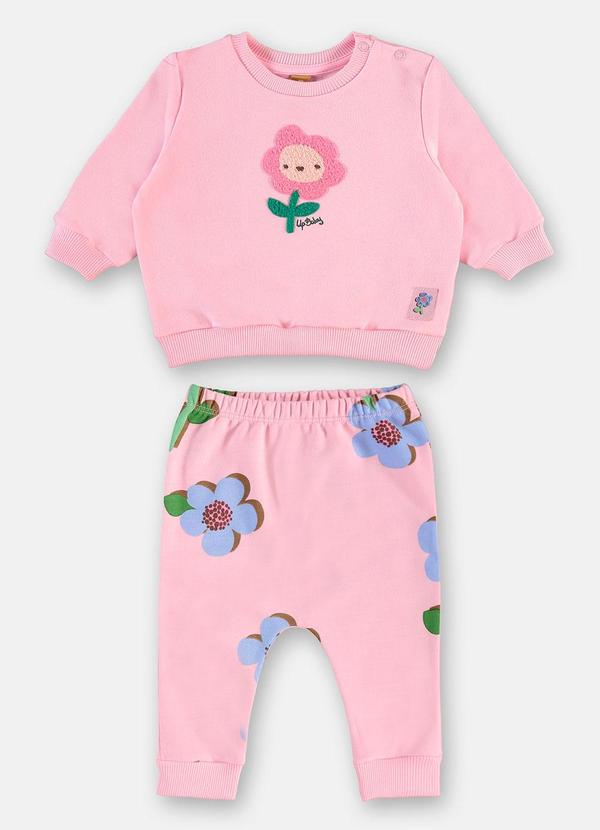 Conjunto Bebê Moletom sem Felpa Rosa