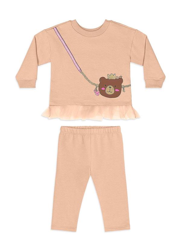 Conjunto Bebê Ursinho Tule Legging Marrom