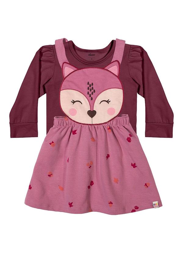 Conjunto Bebê Vestido e Blusa Raposa Bordo