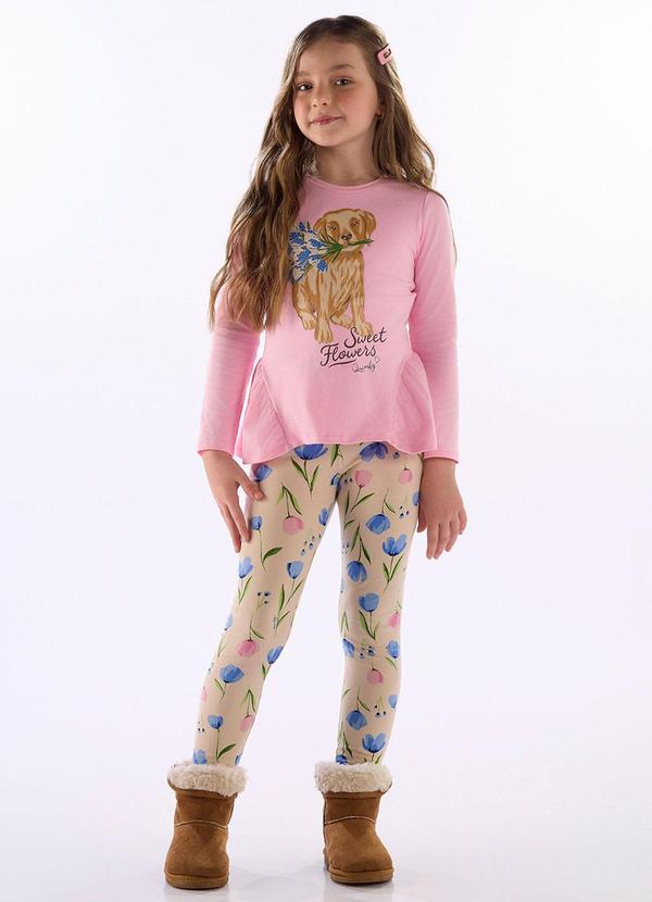 Conjunto Blusa Babado e Legging Rosa