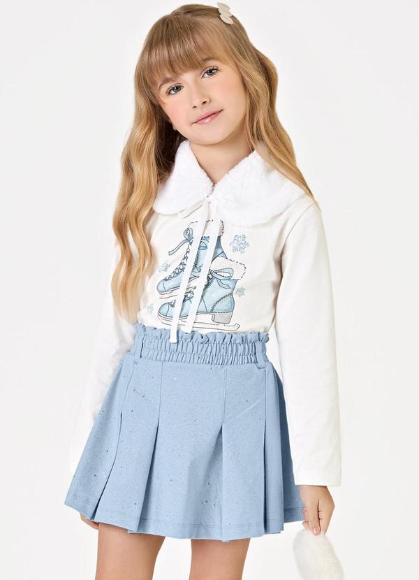 Conjunto Blusa com Gola e Saia Azul