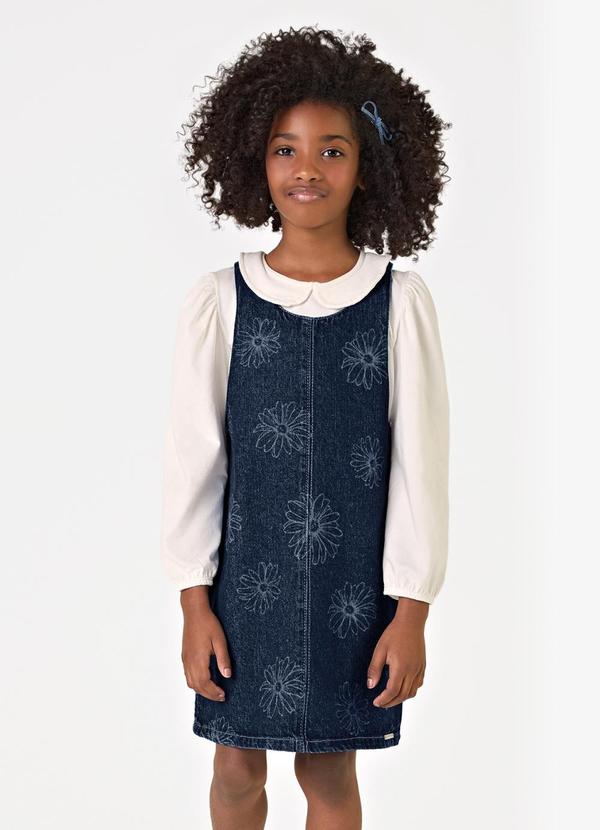 Conjunto Blusa com Salopete Jeans Azul