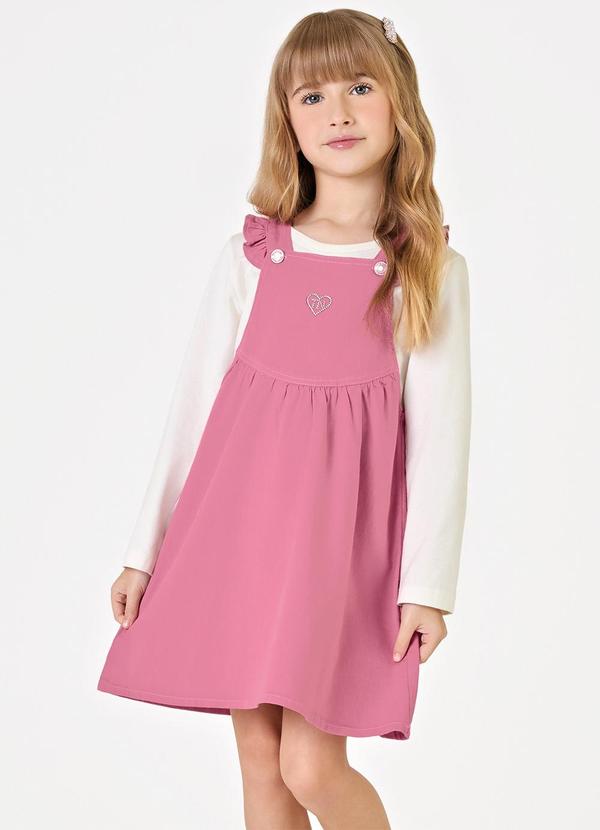 Conjunto Blusa com Salopete Jeans Rosa