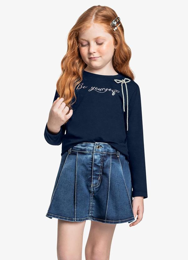Conjunto Blusa com Shorts Saia Jeans Azul