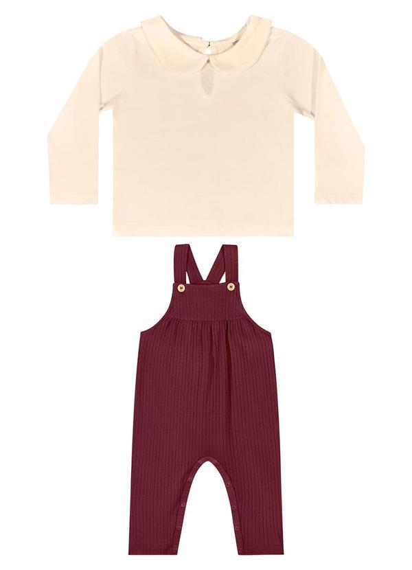 Vista 2 Conjunto Blusa e Jardineira Bege Quimby Quimby