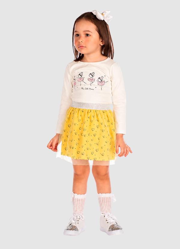 Conjunto Blusa e Saia de Tule Amarelo