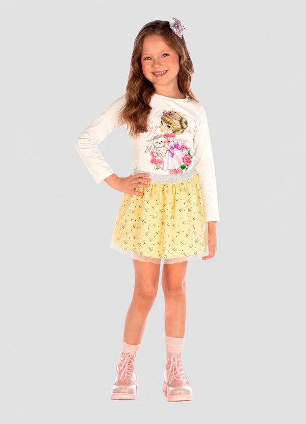 Conjunto Blusa e Saia de Tule Amarelo