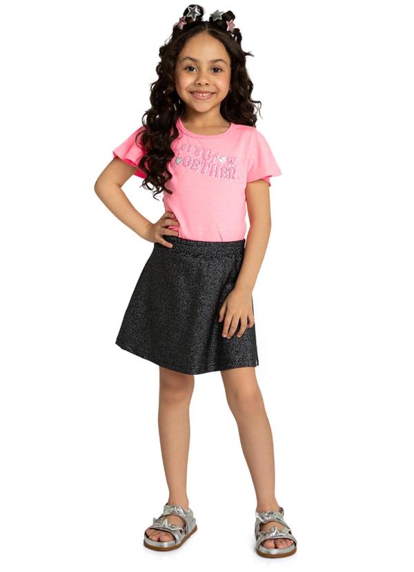 Conjunto Blusa e Saia em Malha Lurex Rosa