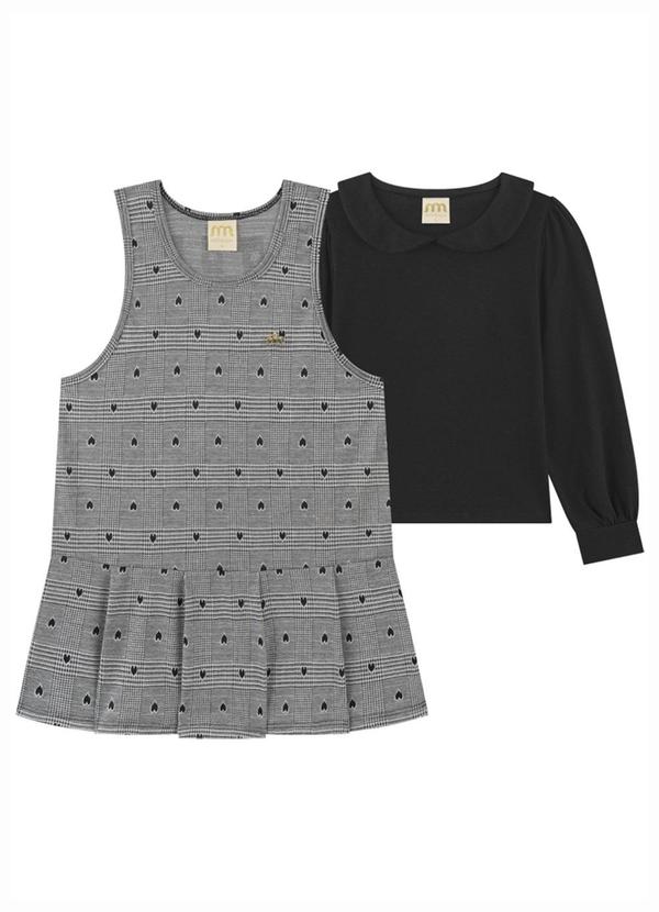 Conjunto Blusa e Salopete em Jacquard Preto