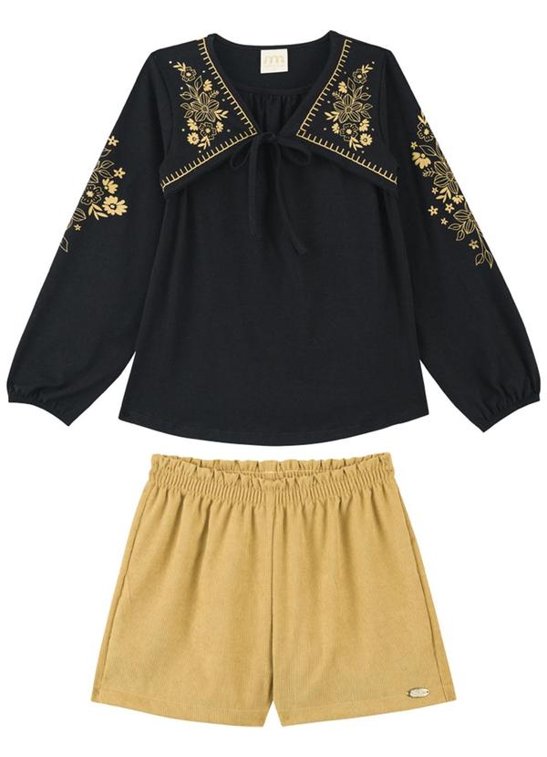 Conjunto Blusa e Short em Cotelê Estreito Preto