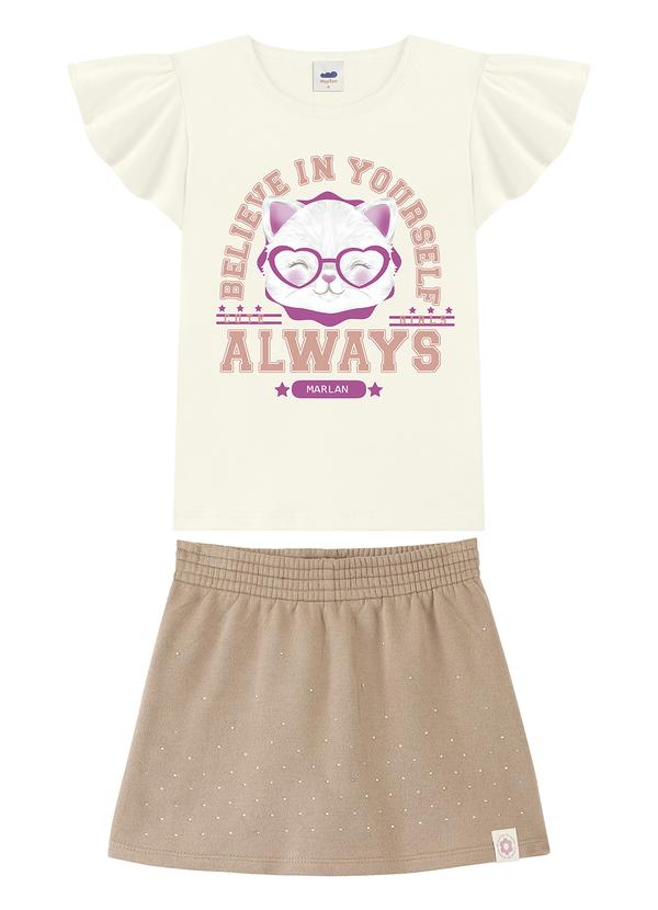 Conjunto Blusa e Short-Saia em Moletinho Bege