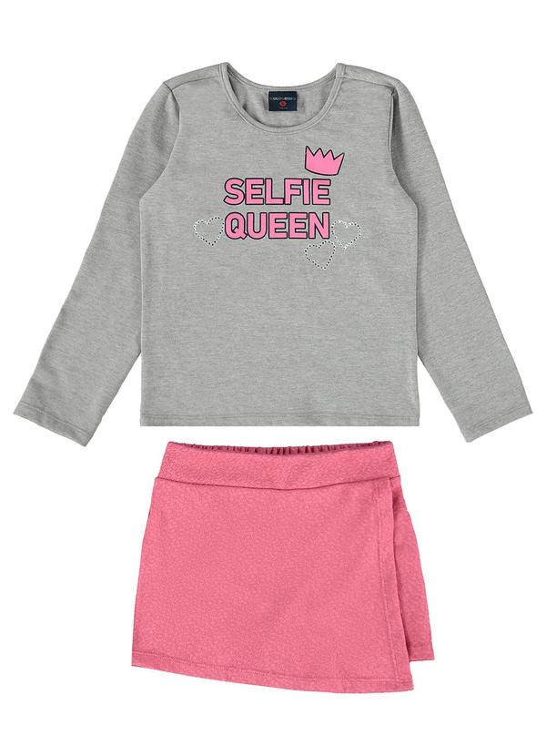 Vista 2 Conjunto Blusa e Short-Saia Guloseima Cinza GULOSEIMA