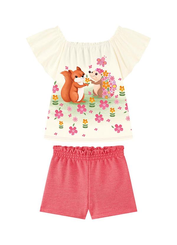 Conjunto Blusa e Shorts em Moletinho Bege