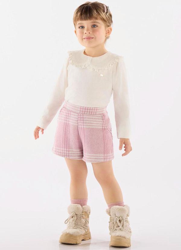 Vista 2 Conjunto Blusa e Shorts Xadrez Bege Up Baby Up Baby