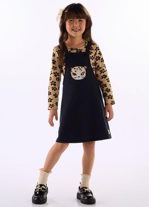 Conjunto Blusa Floral e Salopete Preto