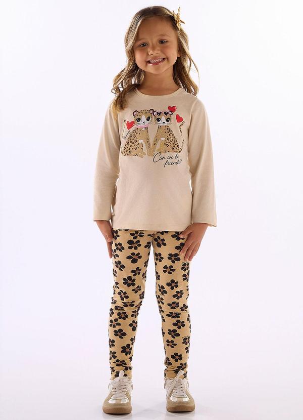 Conjunto Blusa Legging Floral Bege