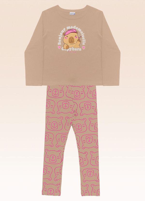 Conjunto Blusa Manga Longa e Legging Bege