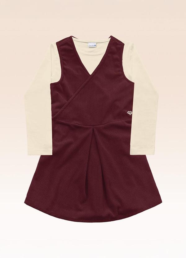 Conjunto Blusa Manga Longa e Salopete Bege