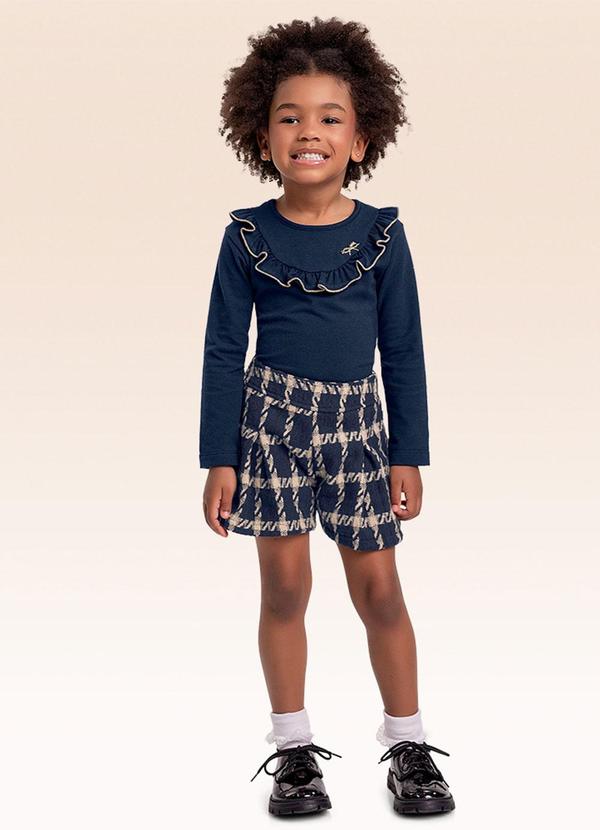 Conjunto Blusa Manga Longa e Shorts Azul