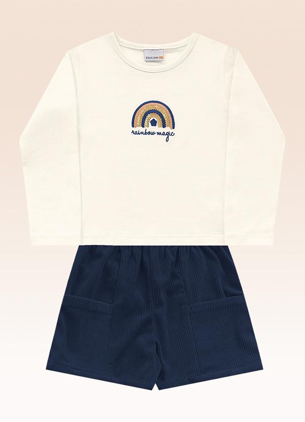 Conjunto Blusa Manga Longa e Shorts Bege