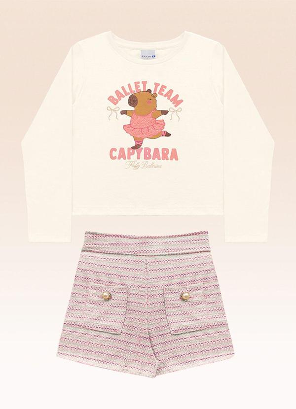 Conjunto Blusa Manga Longa e Shorts Bege