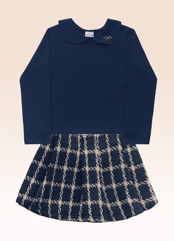 Conjunto Blusa Manga Longa e Shorts Saia Azul