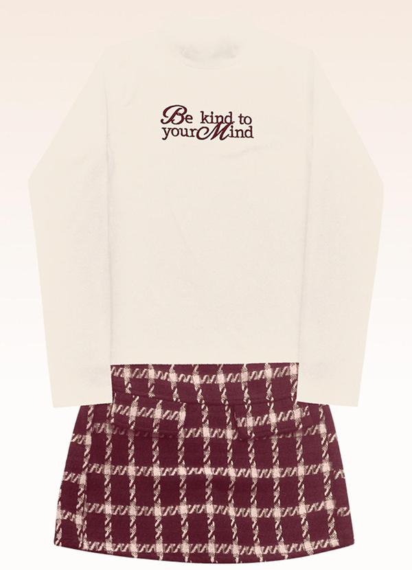 Conjunto Blusa Manga Longa e Shorts Saia Bege