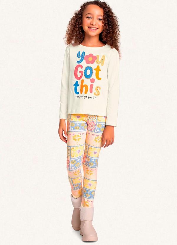 Vista 2 Conjunto Blusa Manga Longa/Legging Bege Fakini Kids Fakini Kids